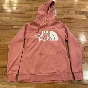 The North Face Womens Pink Logo Pullover Hoodie Sweatshirt Small Salmon